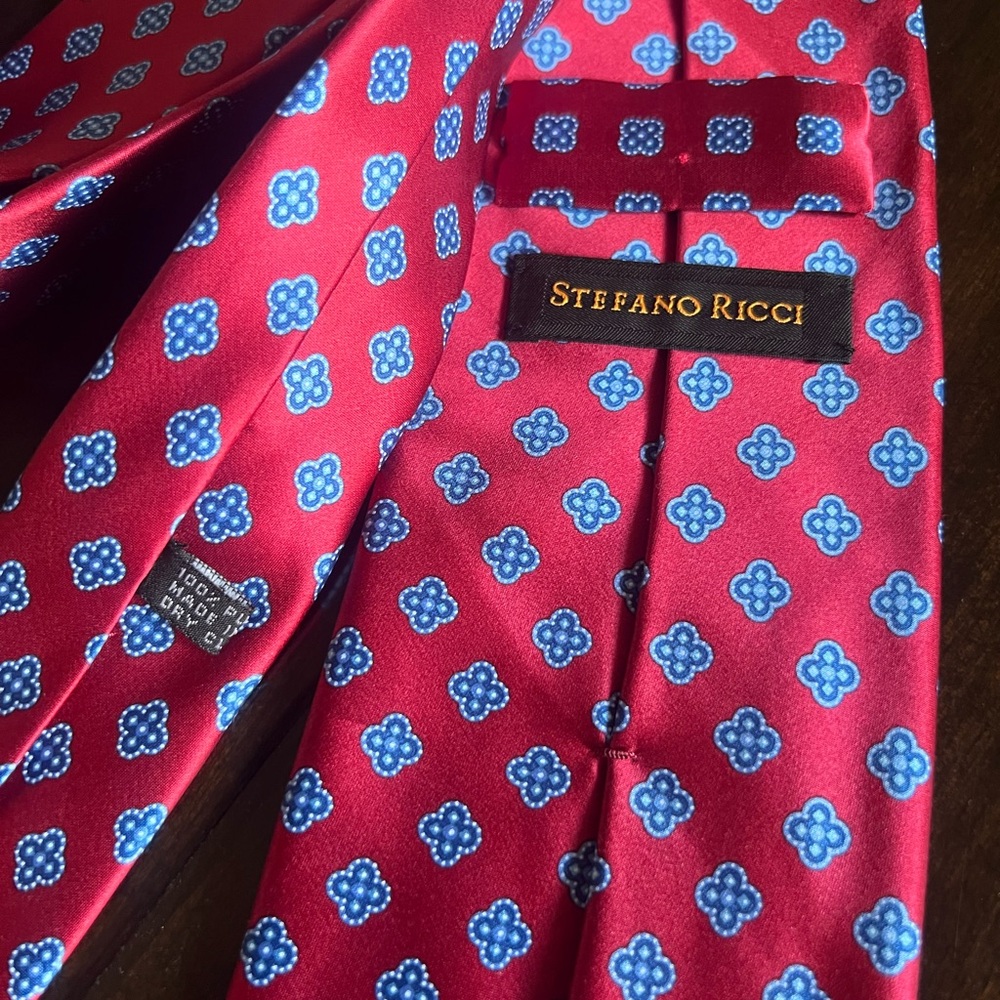 Stefano Ricci Red and Blue Geometric Silk Tie
